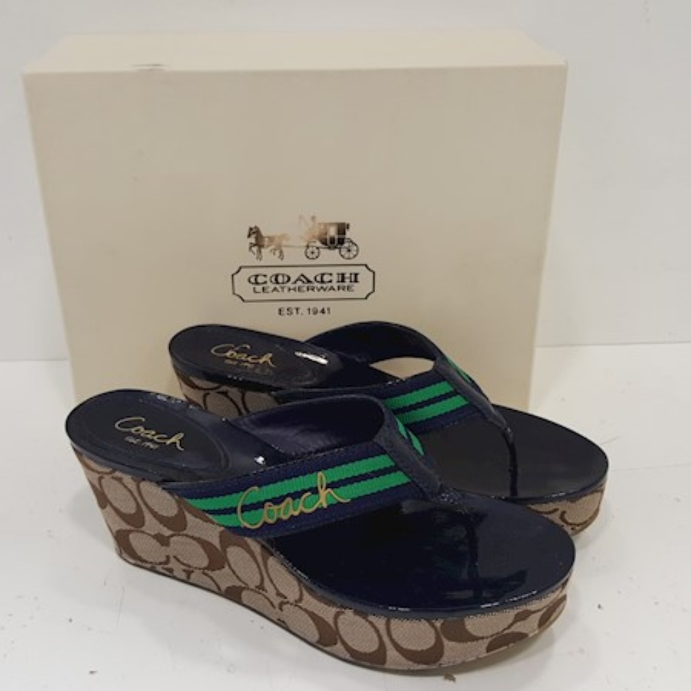 COACH "Gabriela" Stripe Wedge Platform Sandals 8.5